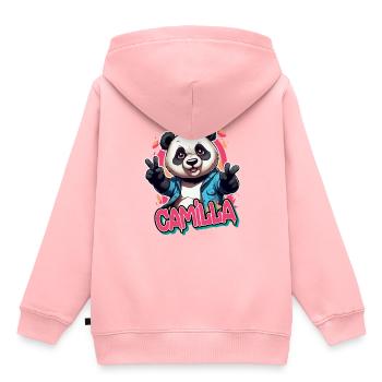 CAMILLA - Belle fille prénom avec Cool Panda - Sweat Premium à capuche enfant bio - rose - Dos - AI Model Kid Female (0cm)