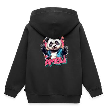 AMELI - Magnifique prénom de fille avec un panda cool - Sweat Premium à capuche enfant bio - noir - Dos - AI Model Kid Male (0cm)