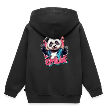 EMILIA - Beau nom de fille avec panda cool - Sweat Premium à capuche enfant bio - noir - Dos - AI Model Kid Male (0cm)