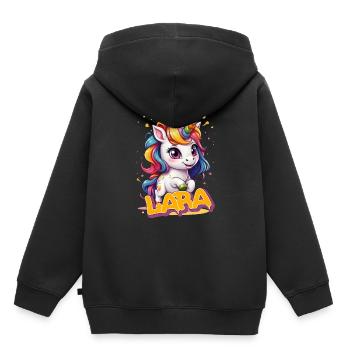 LARA - Beau prénom de fille avec une jolie licorne - Sweat Premium à capuche enfant bio - noir - Dos - AI Model Kid Male (0cm)