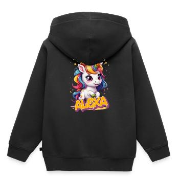 ALEXA - Beau prénom de fille avec une jolie licorne - Sweat Premium à capuche enfant bio - noir - Dos - AI Model Kid Male (0cm)