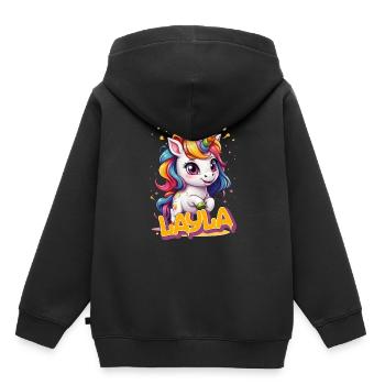 LAYLA - Schöner Mädchen Name mit süßem Einhorn - Kinder Premium Organic Hoodie - Schwarz - Hinten - AI Model Kid Male (0cm)
