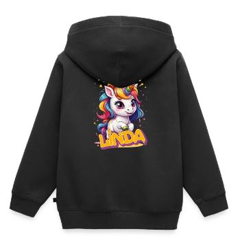LINDA - Schöner Mädchen Name mit süßem Einhorn - Kinder Premium Organic Hoodie - Schwarz - Hinten - AI Model Kid Male (0cm)