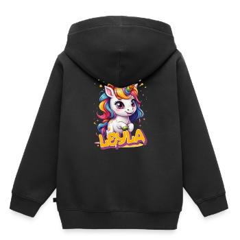 LEYLA - Schöner Mädchen Name mit süßem Einhorn - Kinder Premium Organic Hoodie - Schwarz - Hinten - AI Model Kid Male (0cm)
