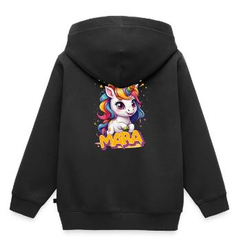 MARA - Beau nom de fille avec une licorne mignonne - Sweat Premium à capuche enfant bio - noir - Dos - AI Model Kid Male (0cm)