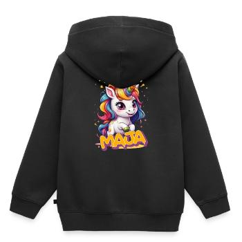 MAJA - Schöner Mädchen Name mit süßem Einhorn - Kinder Premium Organic Hoodie - Schwarz - Hinten - AI Model Kid Male (0cm)