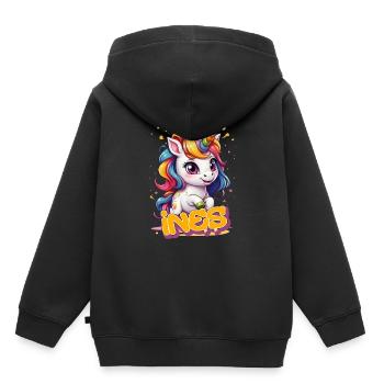 INES - Beautiful girl name with cute unicorn - Kids Premium Organic Hoodie - black - Back - AI Model Kid Male (0cm)