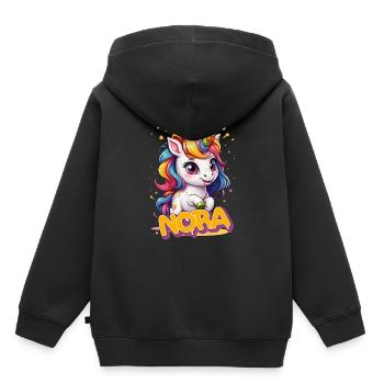 NORA - Schöner Mädchen Name mit süßem Einhorn - Kinder Premium Organic Hoodie - Schwarz - Hinten - AI Model Kid Male (0cm)