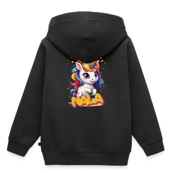 NALA - Schöner Mädchen Name mit süßem Einhorn - Kinder Premium Organic Hoodie - Schwarz - Hinten - AI Model Kid Male (0cm)