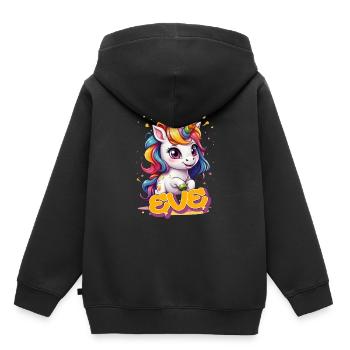 EVE - Beau prénom de fille avec une jolie licorne - Sweat Premium à capuche enfant bio - noir - Dos - AI Model Kid Male (0cm)