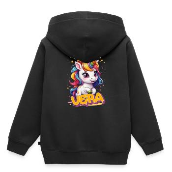 VERA - Beau prénom de fille avec une jolie licorne - Sweat Premium à capuche enfant bio - noir - Dos - AI Model Kid Male (0cm)