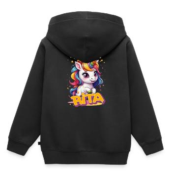 RITA - Beautiful girl name with cute unicorn - Kids Premium Organic Hoodie - black - Back - AI Model Kid Male (0cm)