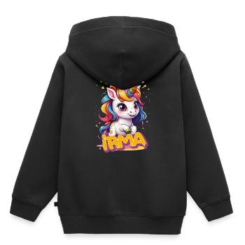 IRMA - Schöner Mädchen Name mit süßem Einhorn - Kinder Premium Organic Hoodie - Schwarz - Hinten - AI Model Kid Male (0cm)