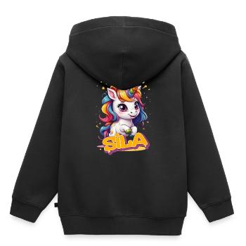 SILA - Schöner Mädchen Name mit süßem Einhorn - Kinder Premium Organic Hoodie - Schwarz - Hinten - AI Model Kid Male (0cm)