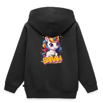 SARAH - Beautiful girl name with cute unicorn - Kids Premium Organic Hoodie - black - Back - AI Model Kid Male (0cm)