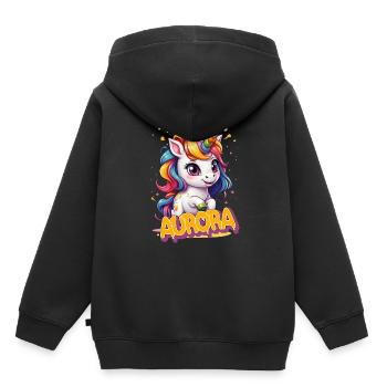 AURORA - Schöner Mädchen Name mit süßem Einhorn - Kinder Premium Organic Hoodie - Schwarz - Hinten - AI Model Kid Male (0cm)