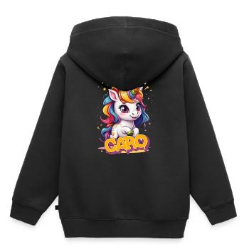 CARO - Beautiful girl name with cute unicorn - Kids Premium Organic Hoodie - black - Back - AI Model Kid Male (0cm)