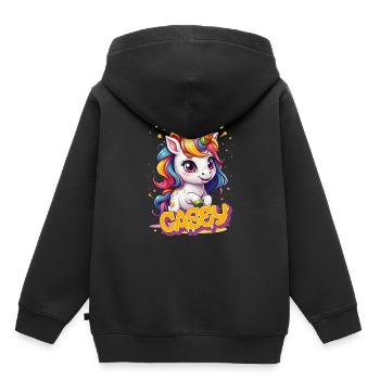 CASEY - Beau nom de fille avec Licorne mignonne - Sweat Premium à capuche enfant bio - noir - Dos - AI Model Kid Male (0cm)