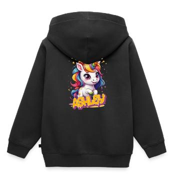 ASHLEY - Beau nom de fille avec licorne mignonne - Sweat Premium à capuche enfant bio - noir - Dos - AI Model Kid Male (0cm)