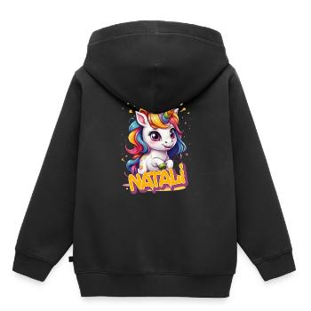 NATALI - Schöner Mädchen Name mit süßem Einhorn - Kinder Premium Organic Hoodie - Schwarz - Hinten - AI Model Kid Male (0cm)