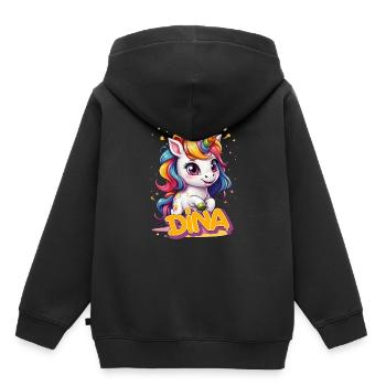 DINA - Beau prénom de fille avec une jolie licorne - Sweat Premium à capuche enfant bio - noir - Dos - AI Model Kid Male (0cm)