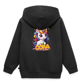 CORA - Schöner Mädchen Name mit süßem Einhorn - Kinder Premium Organic Hoodie - Schwarz - Hinten - AI Model Kid Male (0cm)