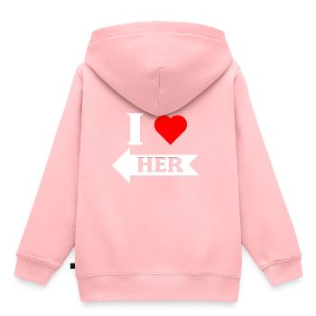 I love Her Pfeil links weiß - Kinder Premium Organic Hoodie - Rosa - Hinten - AI Model Kid Female (0cm)