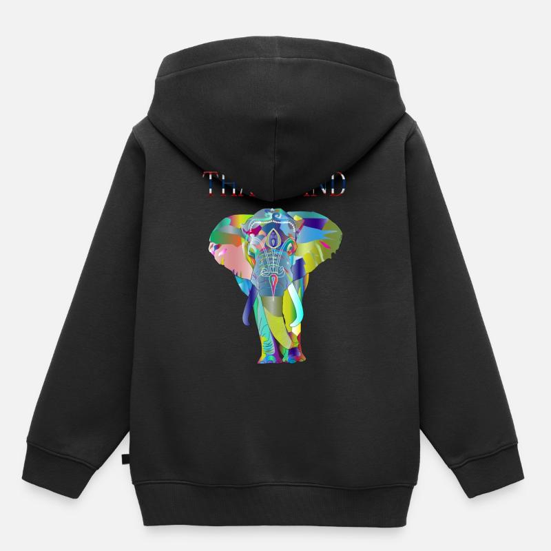 IDÉE CADEAU ÉLÉPHANT DE THAÏLANDE - Sweat Premium à capuche enfant bio - noir