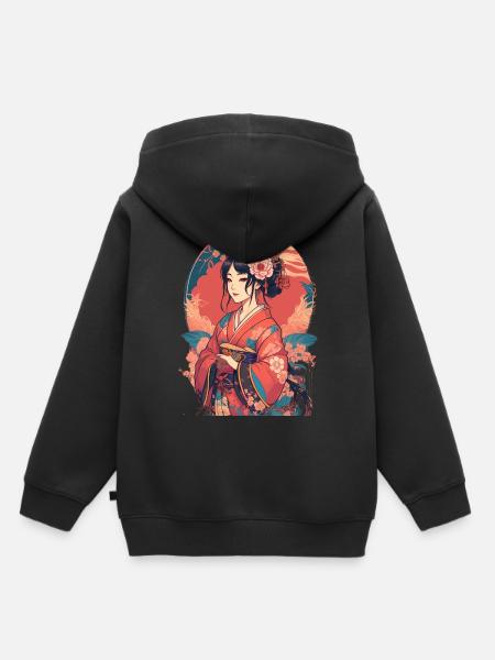 young japanese girl - Kids Premium Organic Hoodie - black