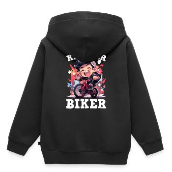 Biker Junge - Kinder Premium Organic Hoodie - Schwarz - Hinten - AI Model Kid Male (0cm)