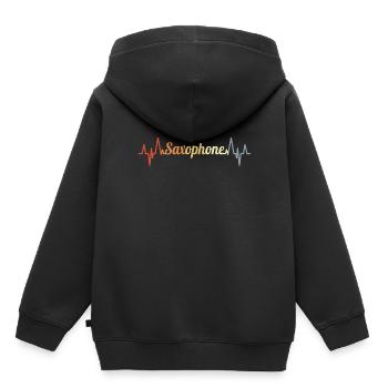 Enregistreur cardiaque de saxophone vintage - Sweat Premium à capuche enfant bio - noir - Dos - AI Model Kid Male (0cm)
