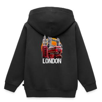 Cabine téléphonique londonienne Big Ben Bridge - Sweat Premium à capuche enfant bio - noir - Dos - AI Model Kid Male (0cm)