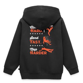 Klettern Sie hart, senden Sie schnell, machen Sie ein härteres Nickerchen - Kinder Premium Organic Hoodie - Schwarz - Hinten - AI Model Kid Male (0cm)