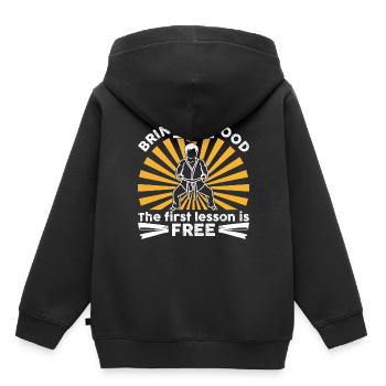 Bring mir Essen oder die erste Lektion ist kostenlos - Kinder Premium Organic Hoodie - Schwarz - Hinten - AI Model Kid Male (0cm)