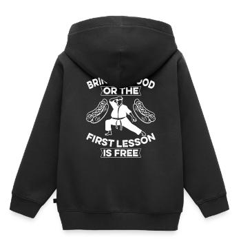 Bring mir Essen oder die erste Lektion ist kostenlos - Kinder Premium Organic Hoodie - Schwarz - Hinten - AI Model Kid Male (0cm)