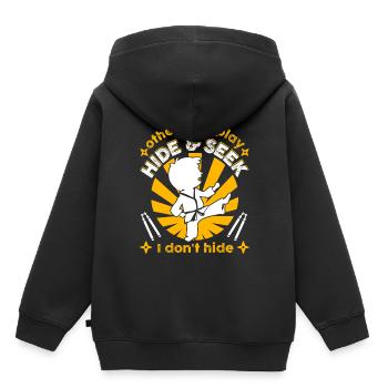 D’autres enfants jouent à cache-cache Je ne me cache pas - Sweat Premium à capuche enfant bio - noir - Dos - AI Model Kid Male (0cm)