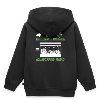 Poissons + Plantes + Imagination = Magie de l’Aquascaping ! - Sweat Premium à capuche enfant bio - noir - Dos - AI Model Kid Male (0cm)