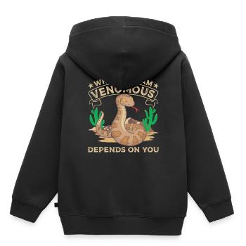 Ob ich giftig bin, hängt von dir ab - Kinder Premium Organic Hoodie - Schwarz - Hinten - AI Model Kid Male (0cm)
