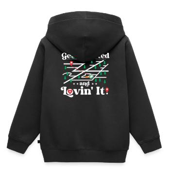 Géo-accro et j’adore ça ! - Sweat Premium à capuche enfant bio - noir - Dos - AI Model Kid Male (0cm)