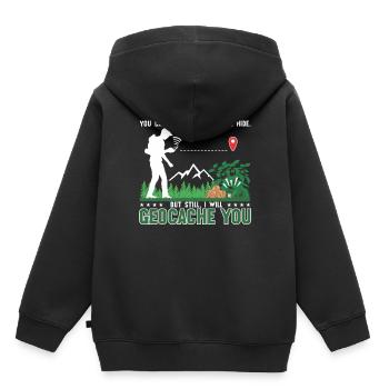 Laufen , aber du kannst dich verstecken. Trotzdem werde ich Geocachen - Kinder Premium Organic Hoodie - Schwarz - Hinten - AI Model Kid Male (0cm)