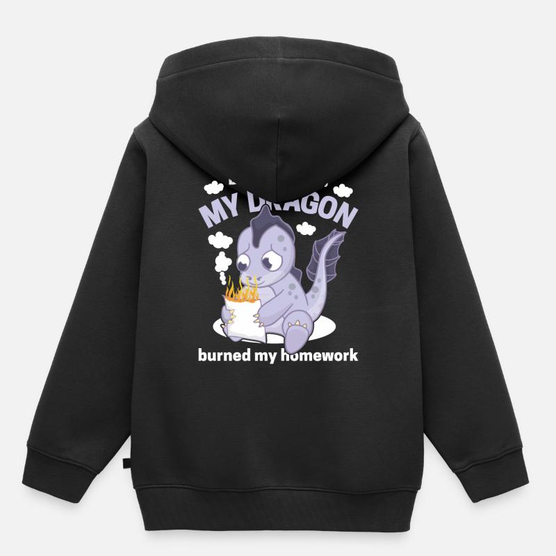 Cher Maître, mon dragon a brûlé mes devoirs - Sweat Premium à capuche enfant bio - noir