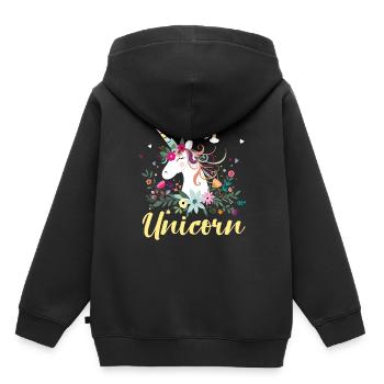 Licorne Licorne et Licornes - Sweat Premium à capuche enfant bio - noir - Dos - AI Model Kid Male (0cm)