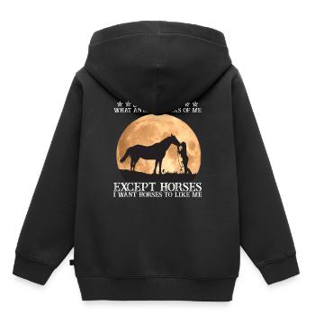 Je veux que le cheval m'aime - Sweat Premium à capuche enfant bio - noir - Dos - AI Model Kid Male (0cm)