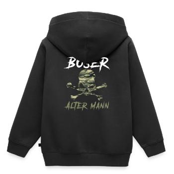 Böser alter Mann Camouflage Tarnmuster Totenkopf - Kinder Premium Organic Hoodie - Schwarz - Hinten - AI Model Kid Male (0cm)