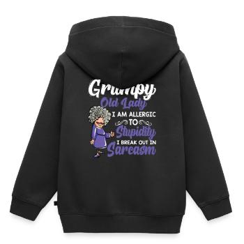 T-shirt grincheux vieux je suis allergique à la stupidité - Sweat Premium à capuche enfant bio - noir - Dos - AI Model Kid Male (0cm)