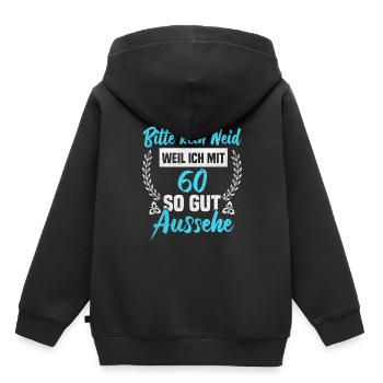 Bitte kein Neid weil ich mit 60 so gut aussehe - Kinder Premium Organic Hoodie - Schwarz - Hinten - AI Model Kid Male (0cm)