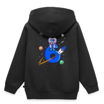 Astronaute 6ème anniversaire planètes spatiales fusées - Sweat Premium à capuche enfant bio - noir - Dos - AI Model Kid Male (0cm)
