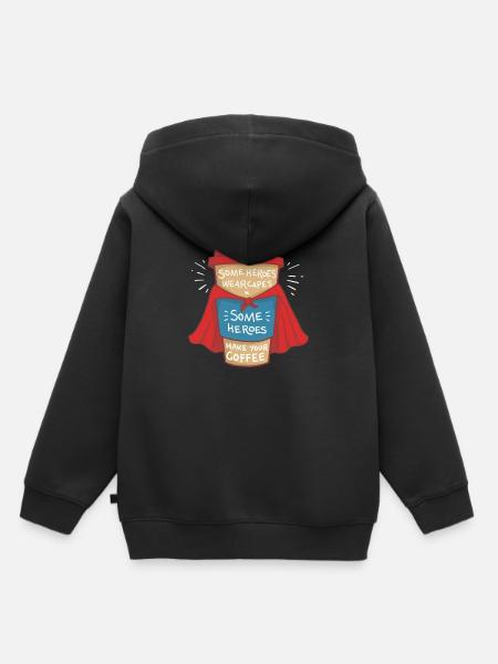 Alcuni eroi indossano mantello. Faccio il caffè - Felpa Premium con cappuccio bambino bio - nero
