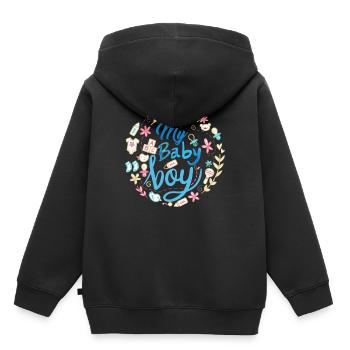 idée de cadeau naissance bébé enfant né naissance - Sweat Premium à capuche enfant bio - noir - Dos - AI Model Kid Male (0cm)