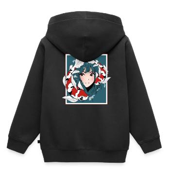 Anime Fille Otaku Koi - Sweat Premium à capuche enfant bio - noir - Dos - AI Model Kid Male (0cm)